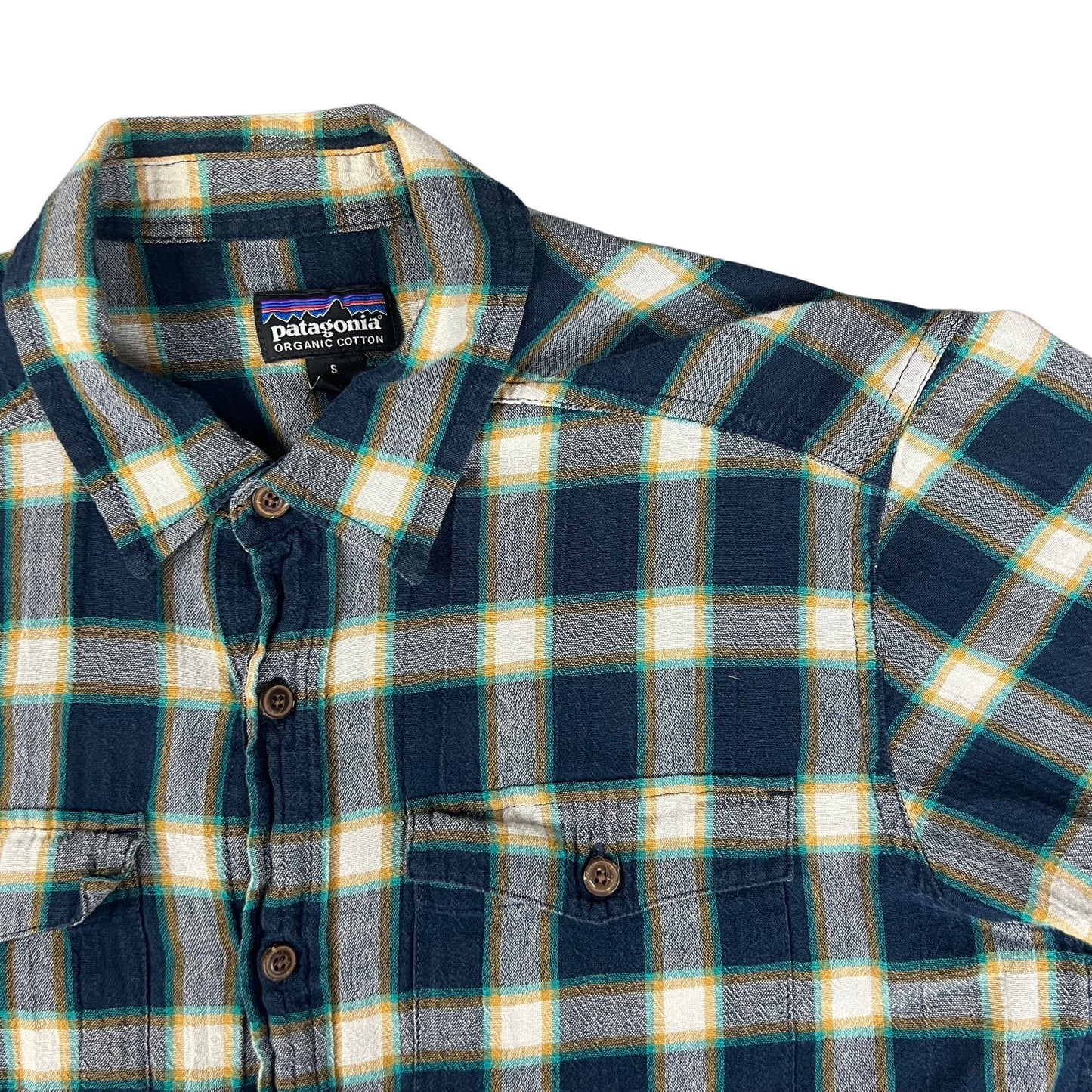 00s Patagonia Navy Yellow White Check Shirt XS S