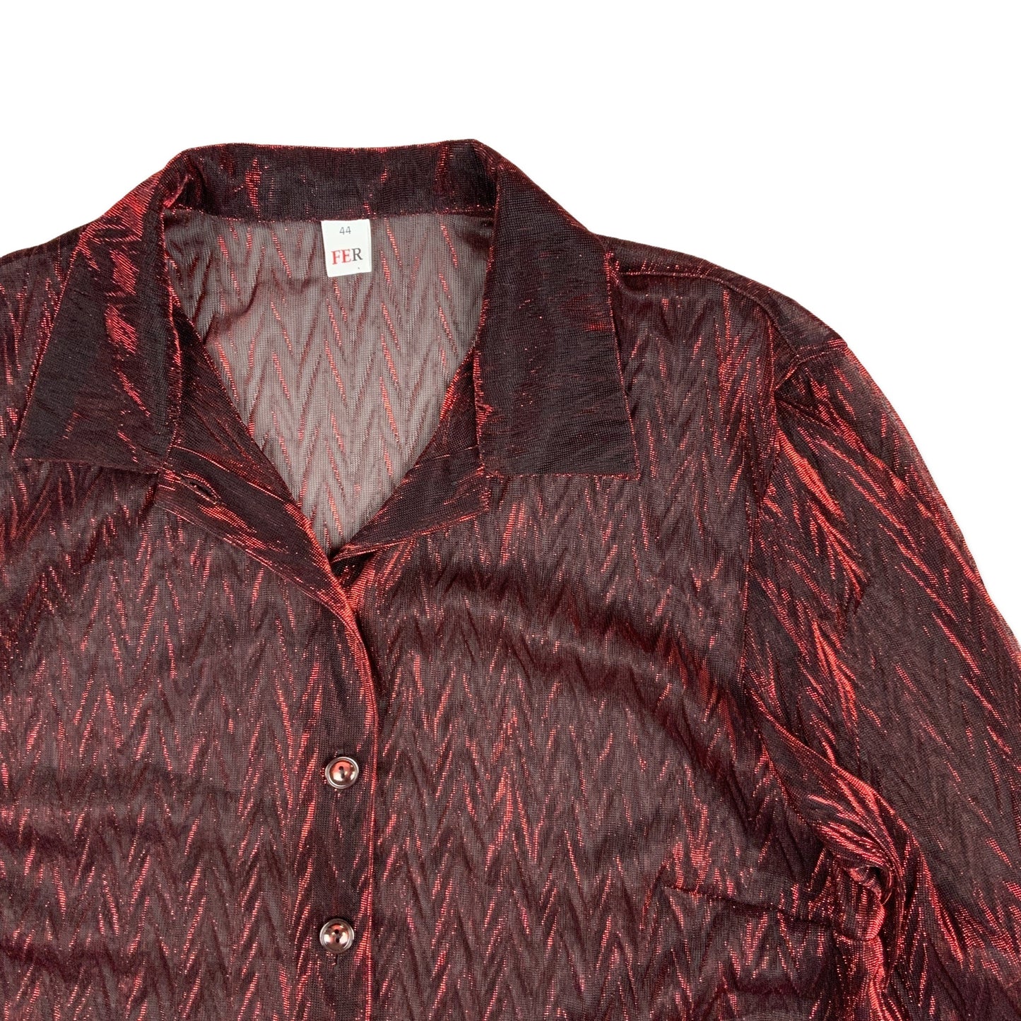 Vintage Lurex Sheer Chevron Blouse Red 12 14 16 18