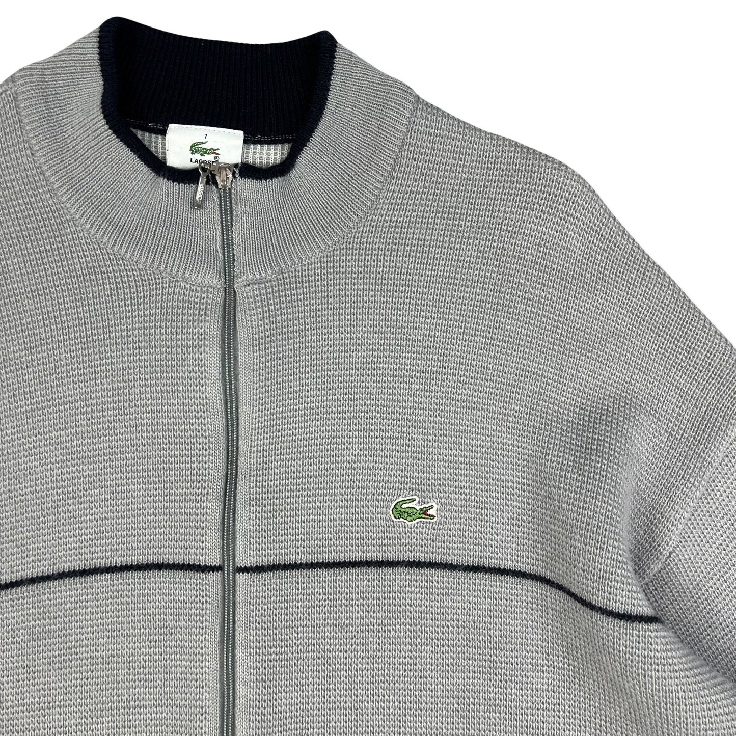 90s 00s Vintage Lacoste Zip Up Knit Jumper Grey Navy XL