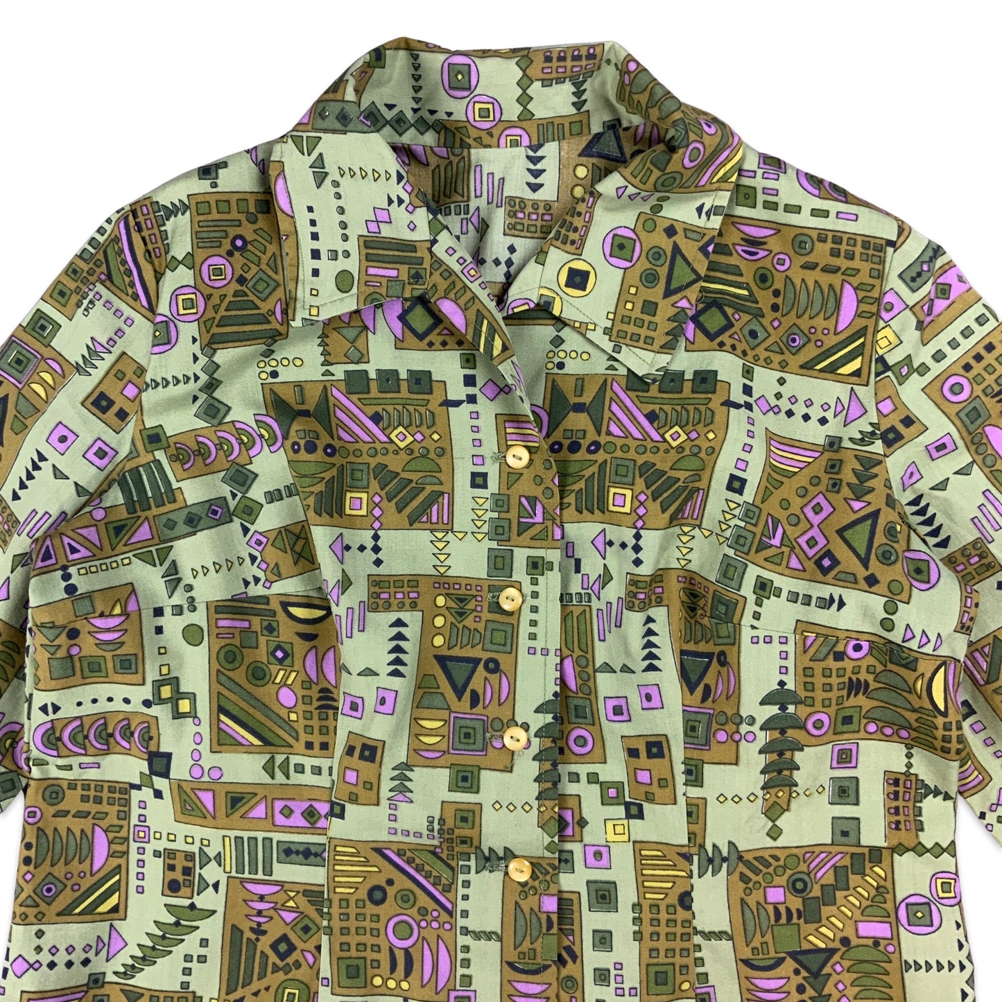 Vintage 80s Green & Purple Geometric Print Blouse 10 12