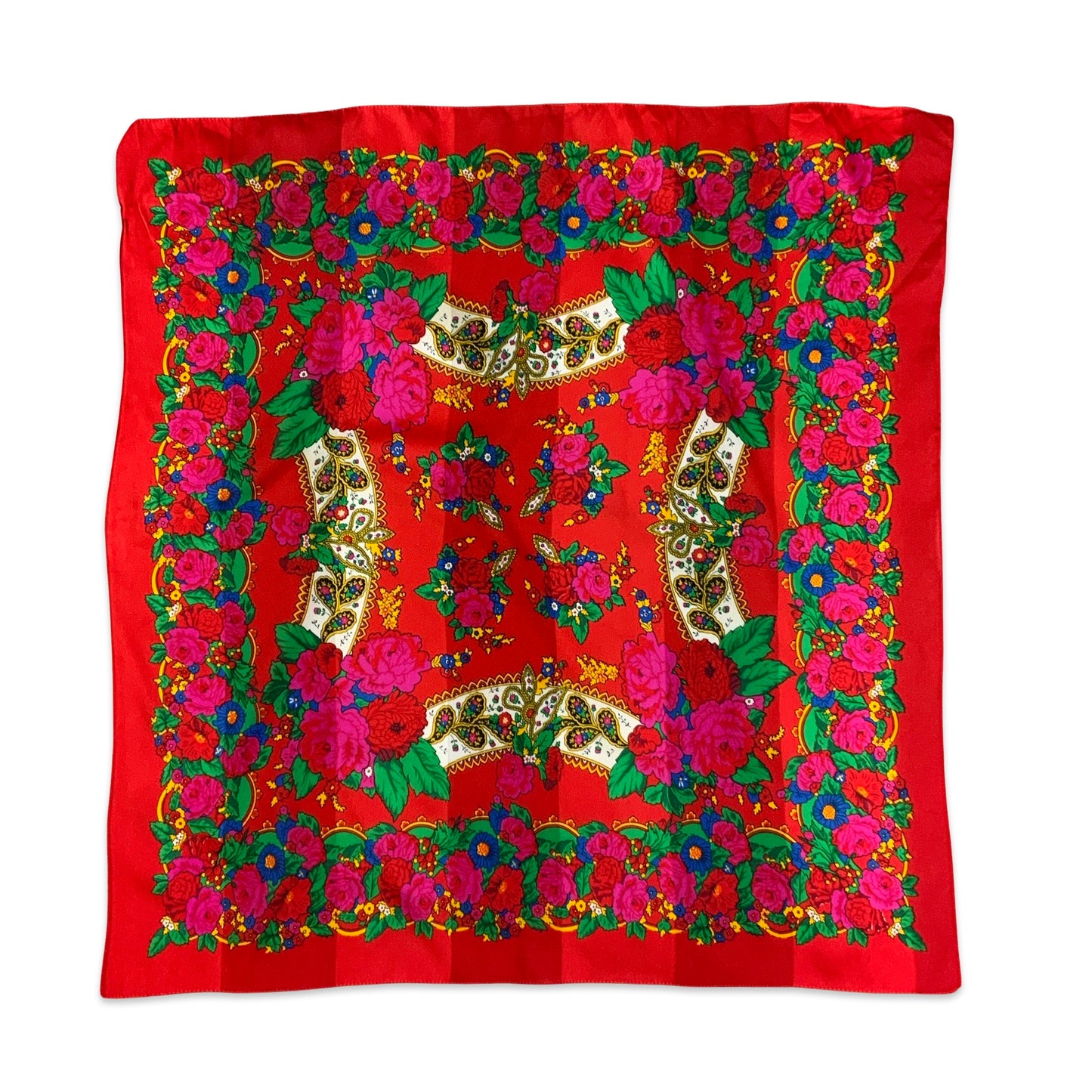 Vintage Red Pink Green Blue Berkshire Ornate Floral Paisley Scarf