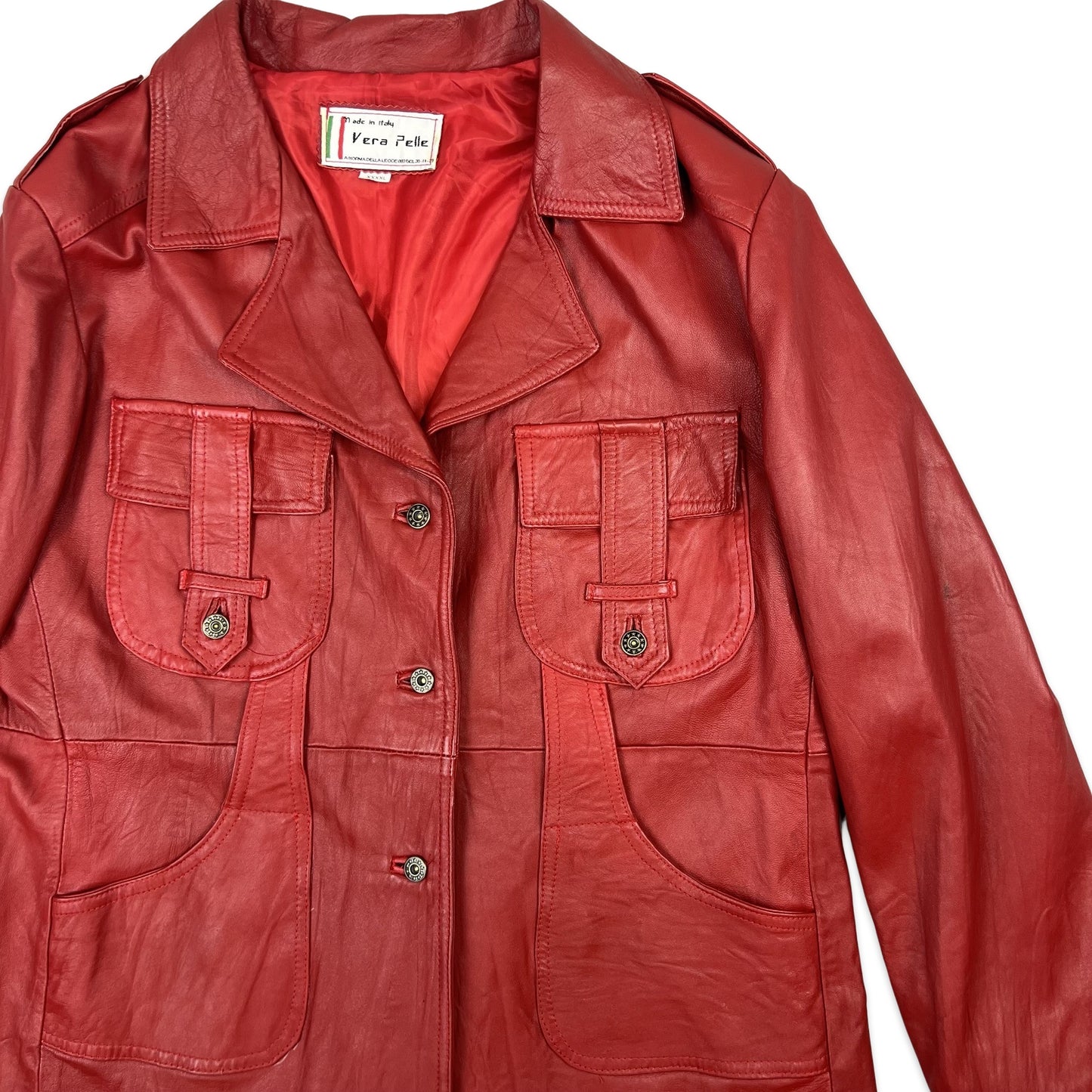 Vintage Leather Midi Jacket Red 18 20 22