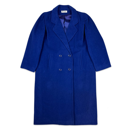 80s 90s Vintage Royal Blue Wool Duster Coat 12 14 16