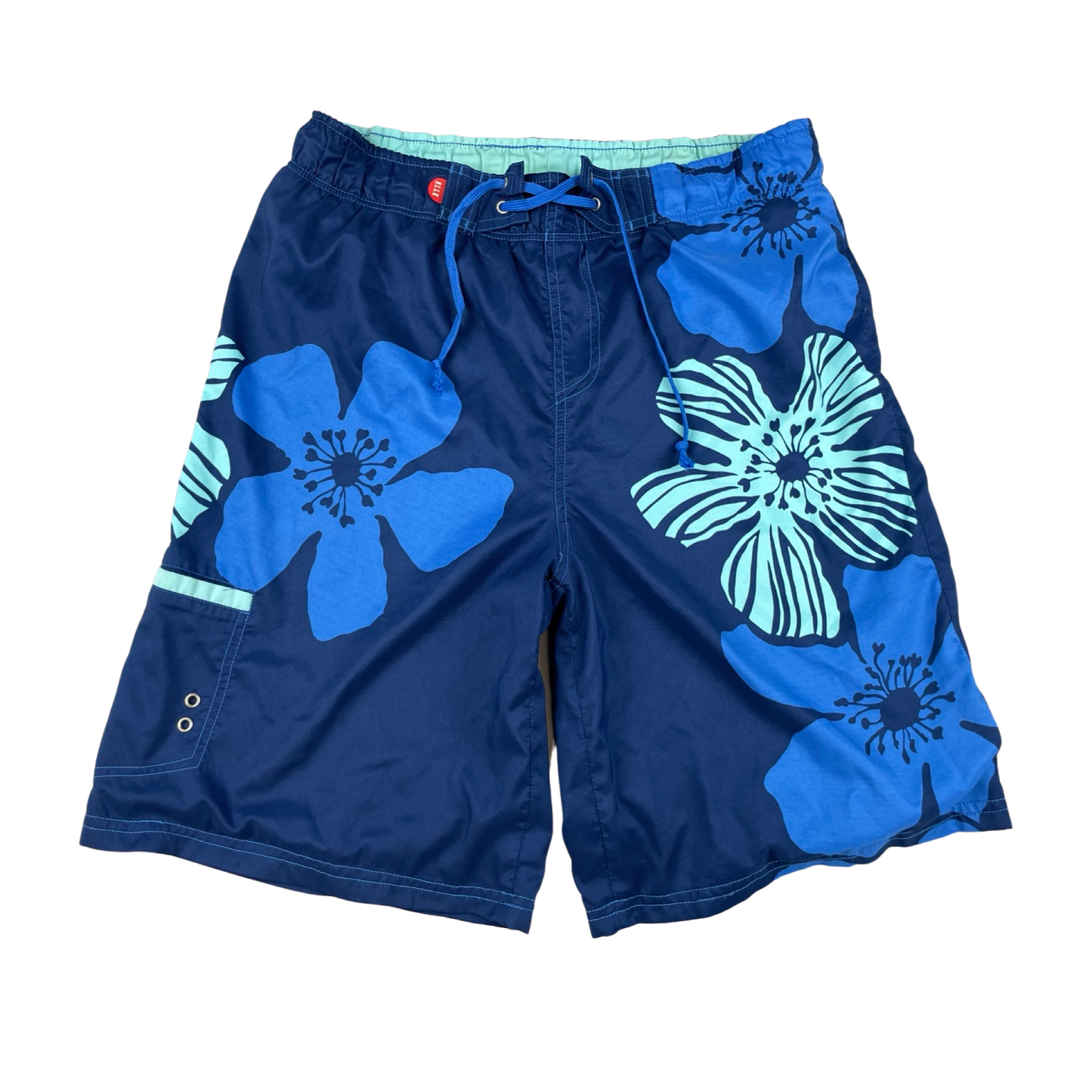 Vintage Hawaiian Surf Style Blue Floral Swimming Trunks L