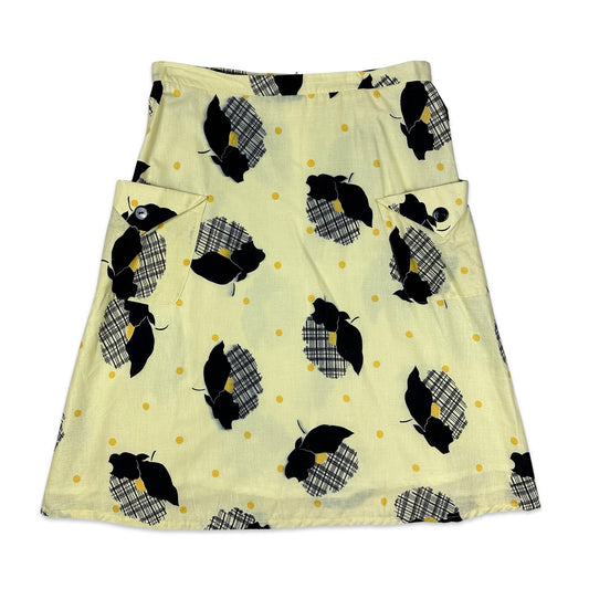 70s Vintage Yellow Patterned Midi Skirt 16