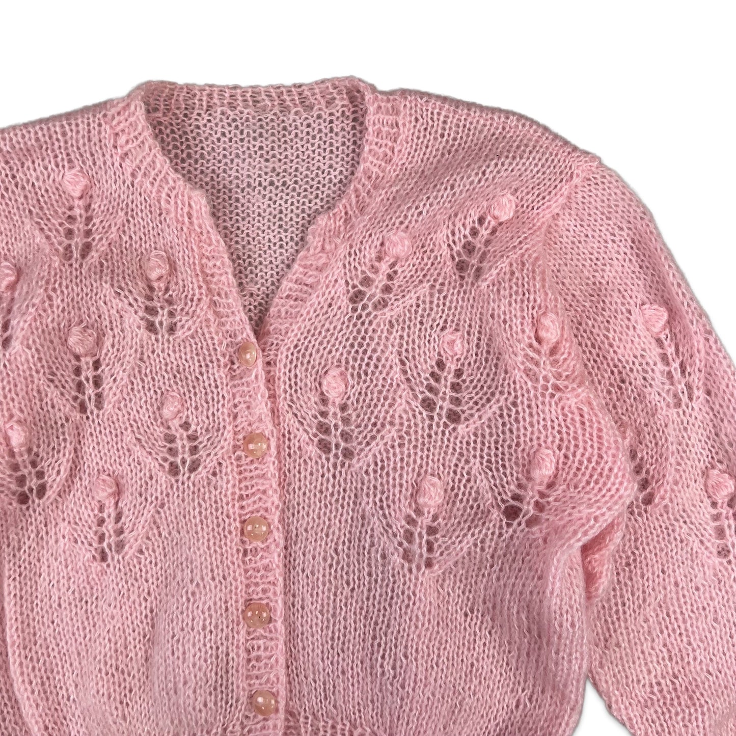 Vintage Mohair Pointelle Cardigan Baby Pink Size UK 10 12 14