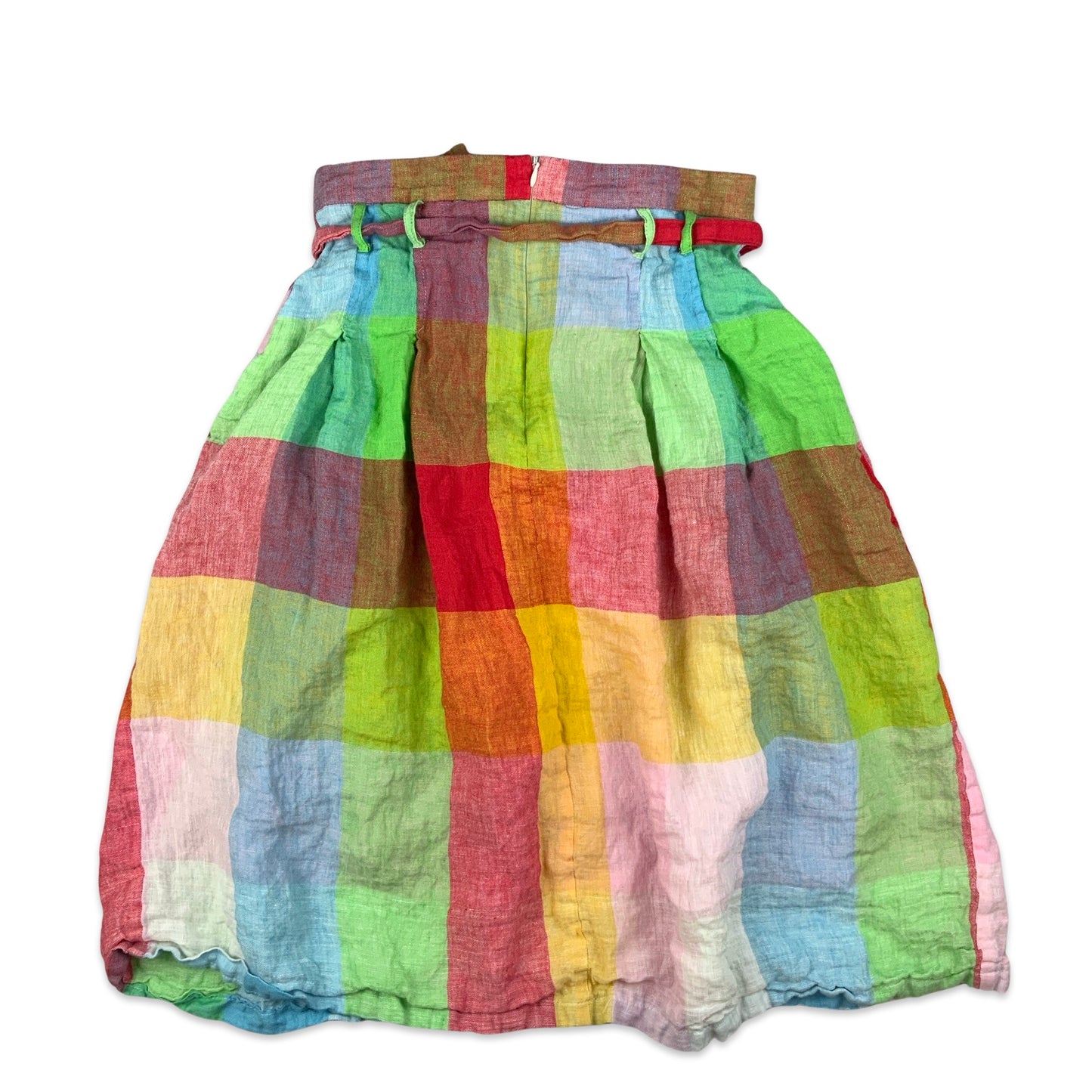 Multicoloured Checkered Linen Midi Skirt 12