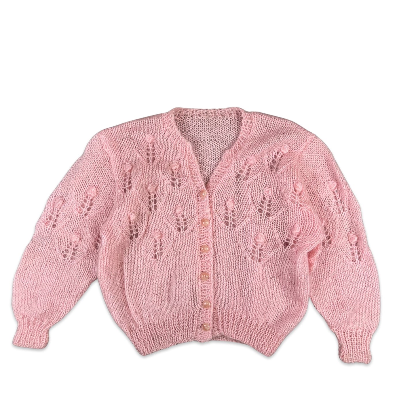 Vintage Mohair Pointelle Cardigan Baby Pink Size UK 10 12 14