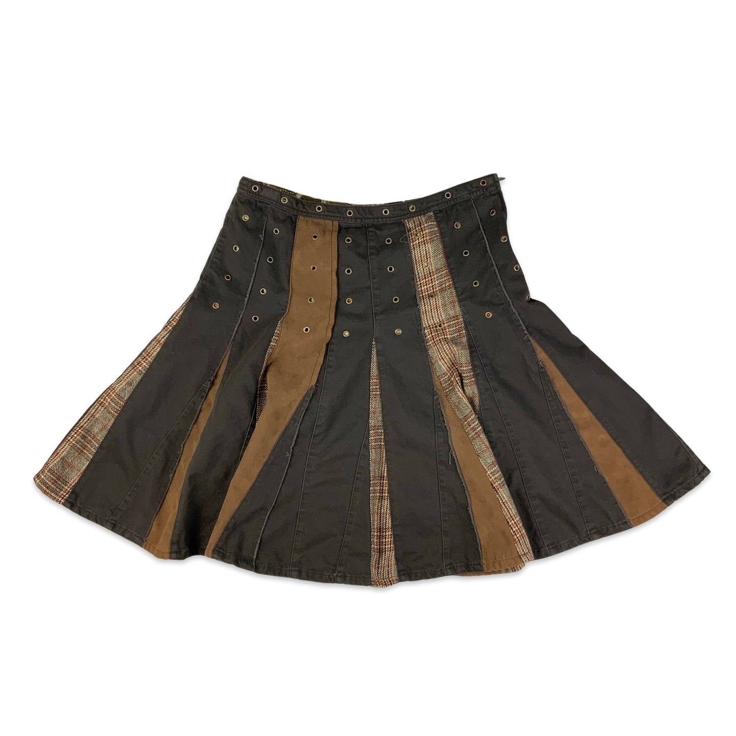 Y2K Brown Patchwork Pleated Skirt 14