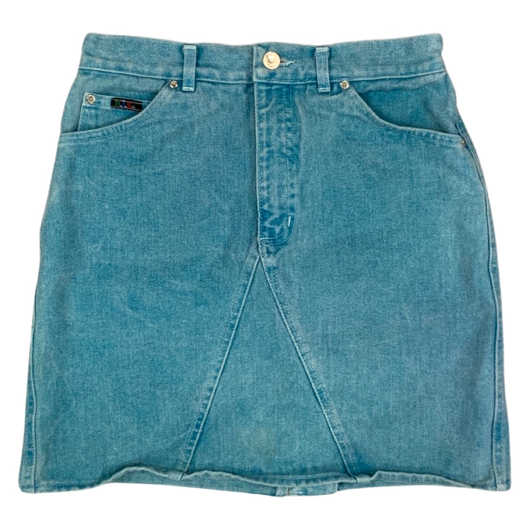 Vintage 90s Denim Mini Skirt Aqua Blue 8