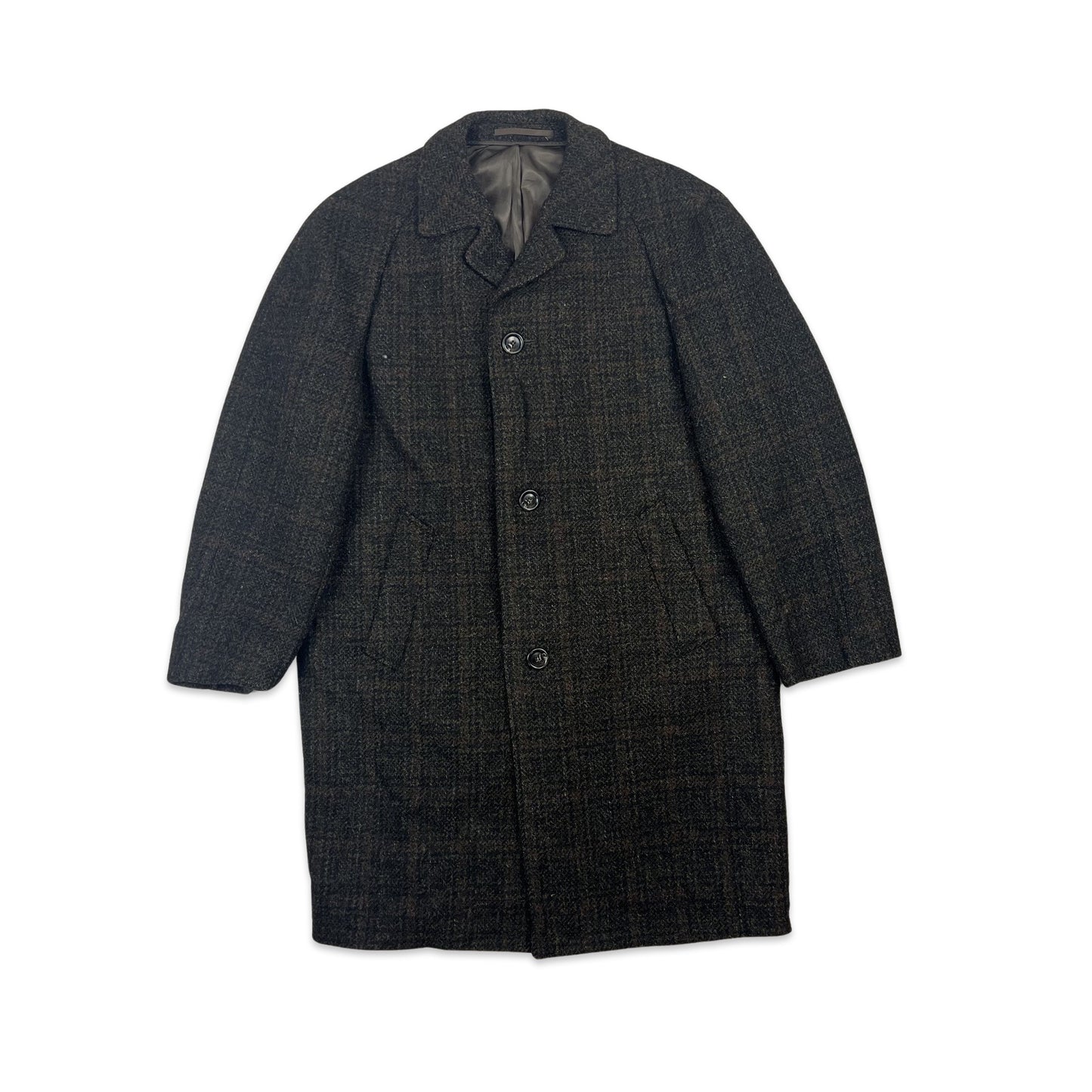 Vintage 80s Midi Wool Tartan Coat Brown 12