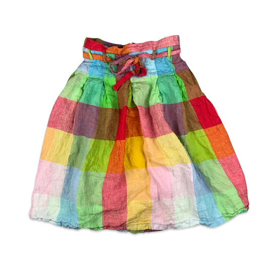 Multicoloured Checkered Linen Midi Skirt 12