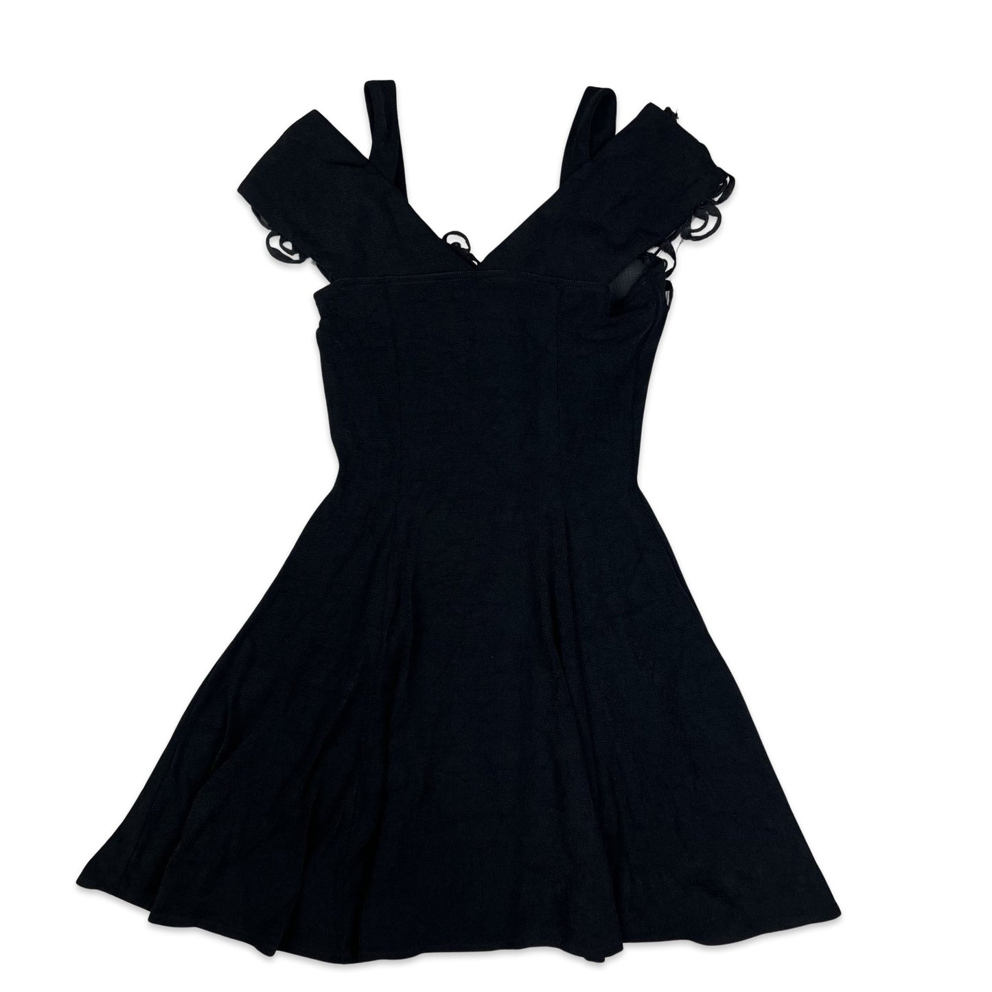 Vintage 90s Off The Shoulder Skater Dress Black 8 10