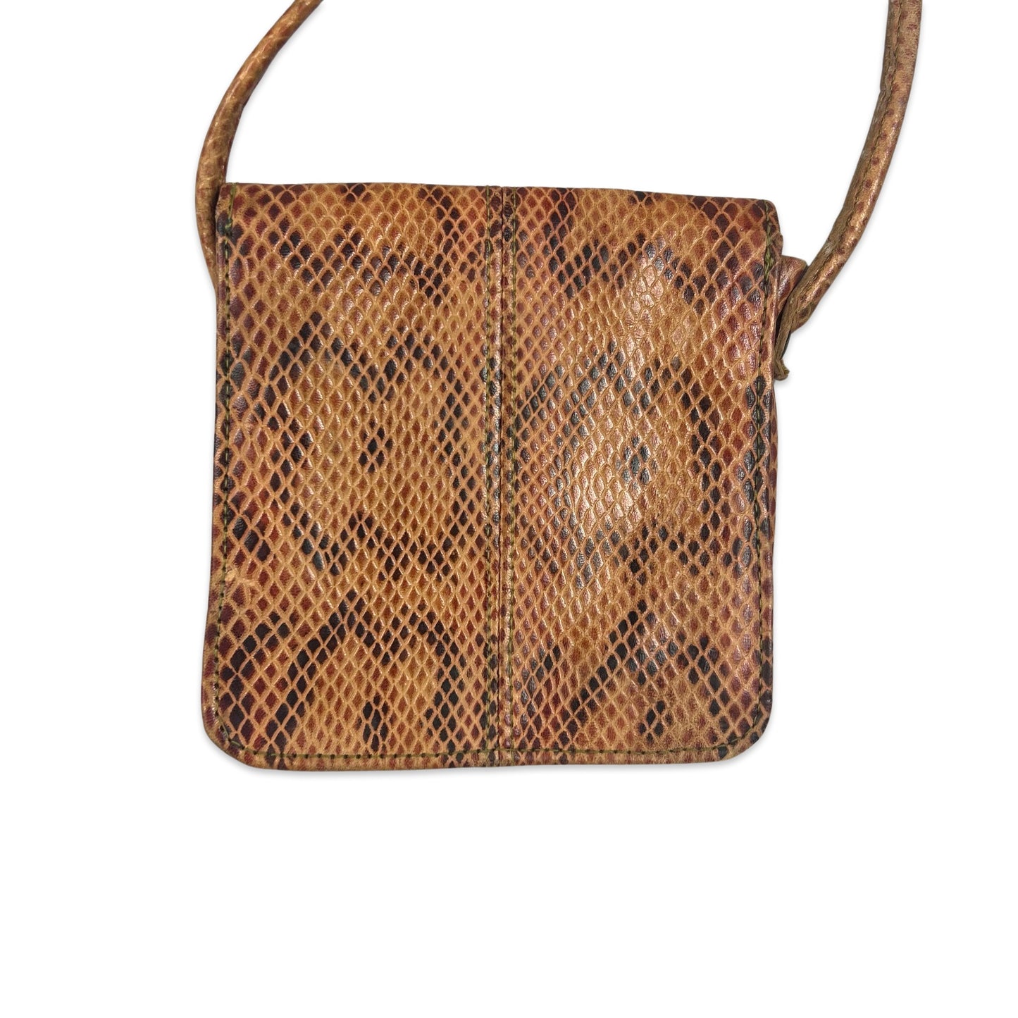 Vintage Tan Brown Snake Print Mini Crossbody Handbag