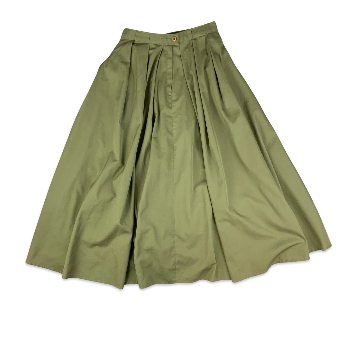 Vintage Khaki Green Pleated Maxi Skirt 8