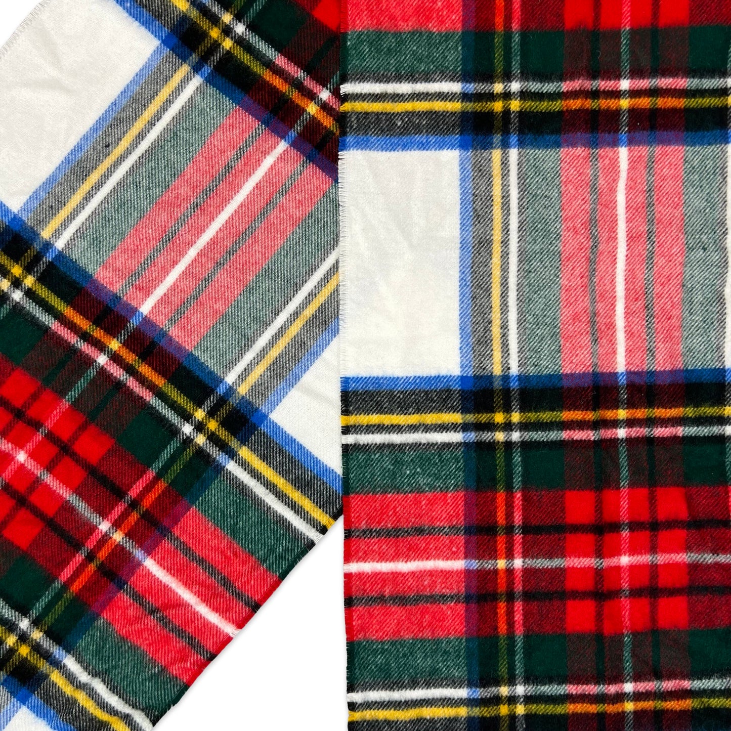 Vintage Tartan Plaid Knit Scarf White Red Green Blue Yellow