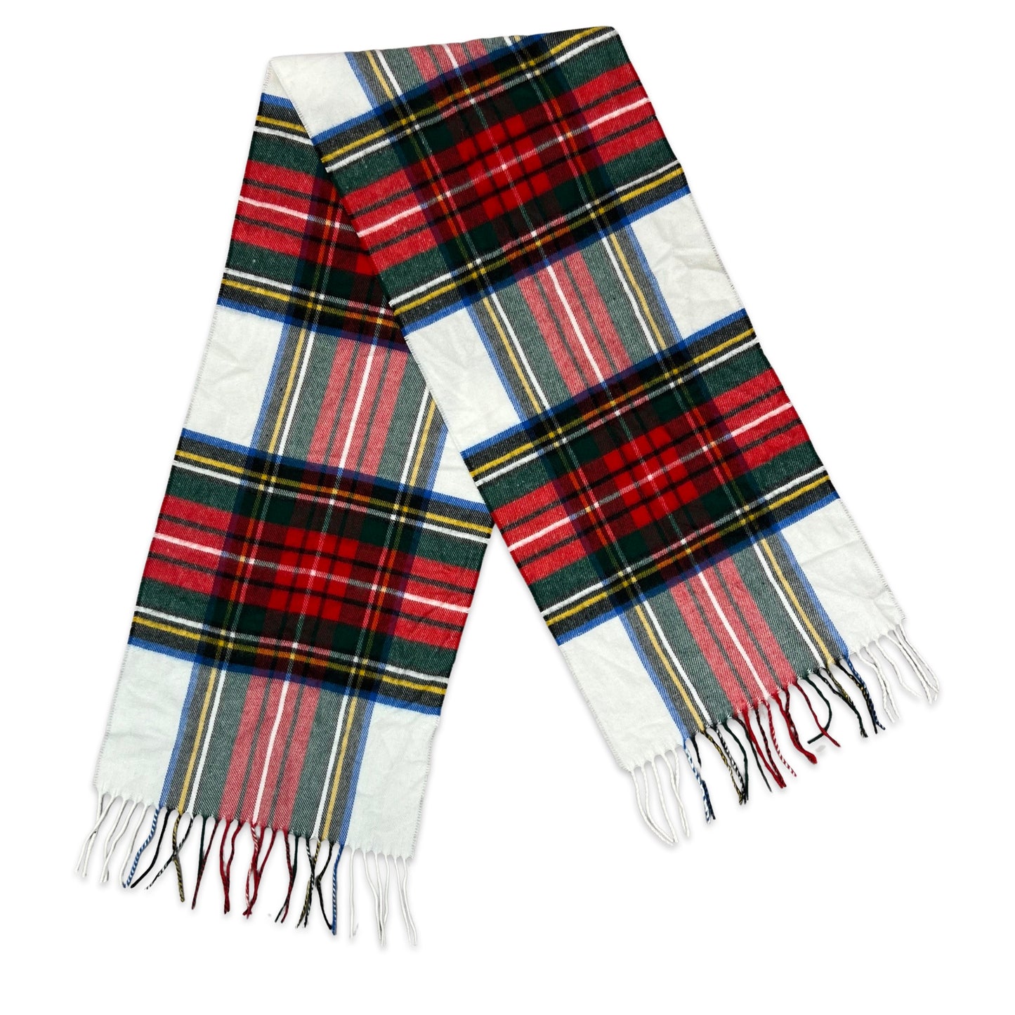 Vintage Tartan Plaid Knit Scarf White Red Green Blue Yellow