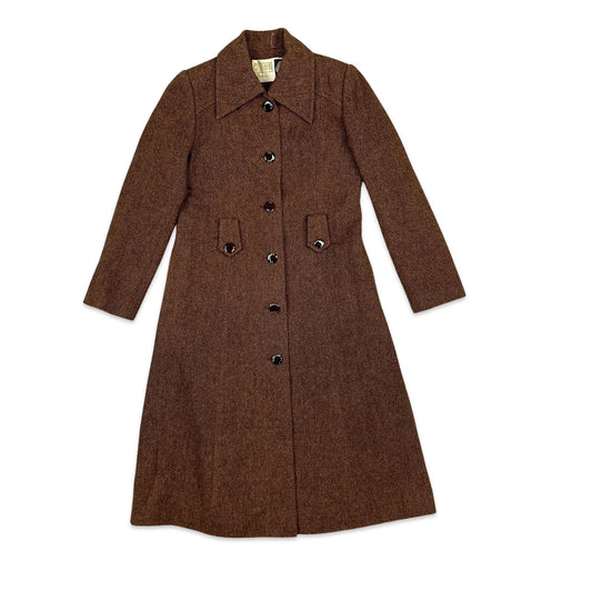 Vintage Tweed Wool Coat Brown 6 8
