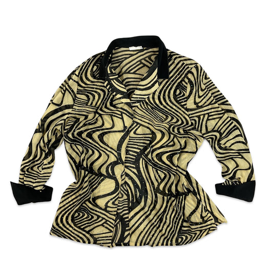 Vintage Y2K Patterned Blouse Gold Yellow Black 16 18