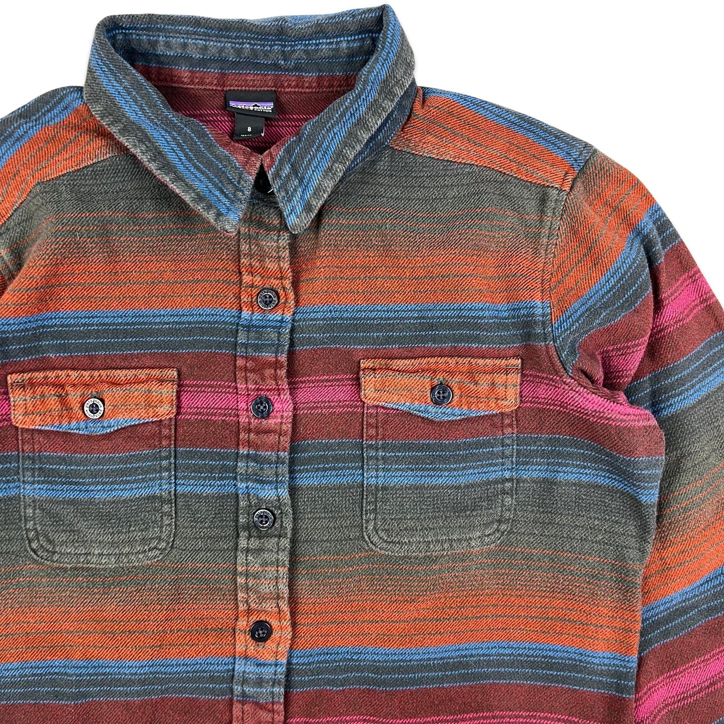 Patagonia Heavyweight Flannel Shirt Orange Grey Blue Pink Stripe 8 10 12