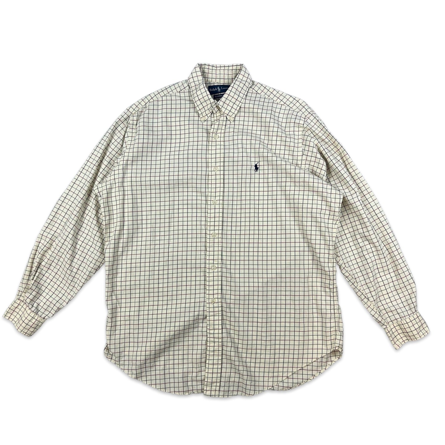 90s 00s Vintage Ralph Lauren Check Shirt Cream Red Green L XL 2XL