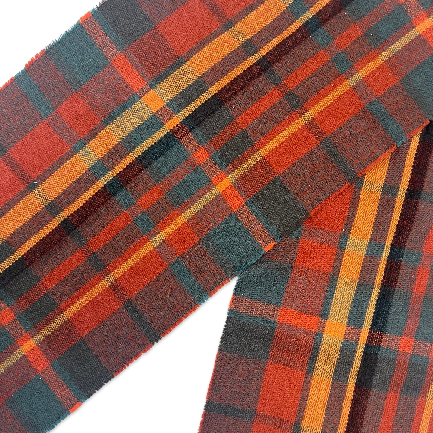 Vintage Plaid Knit Scarf Orange Yellow Grey