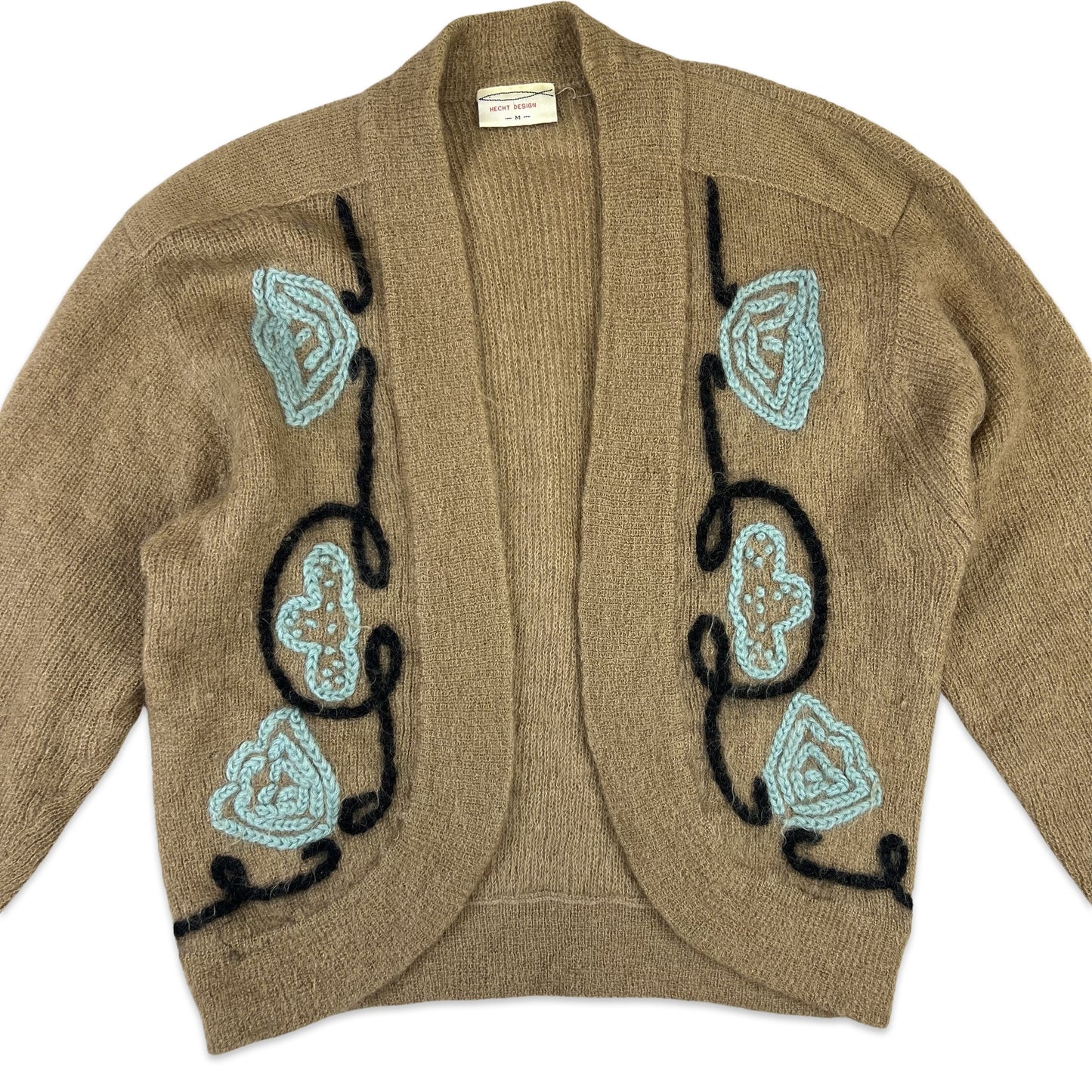 Vintage Mohair Bolero Cardigan Embroidered Beige Black Blue 12 14 16