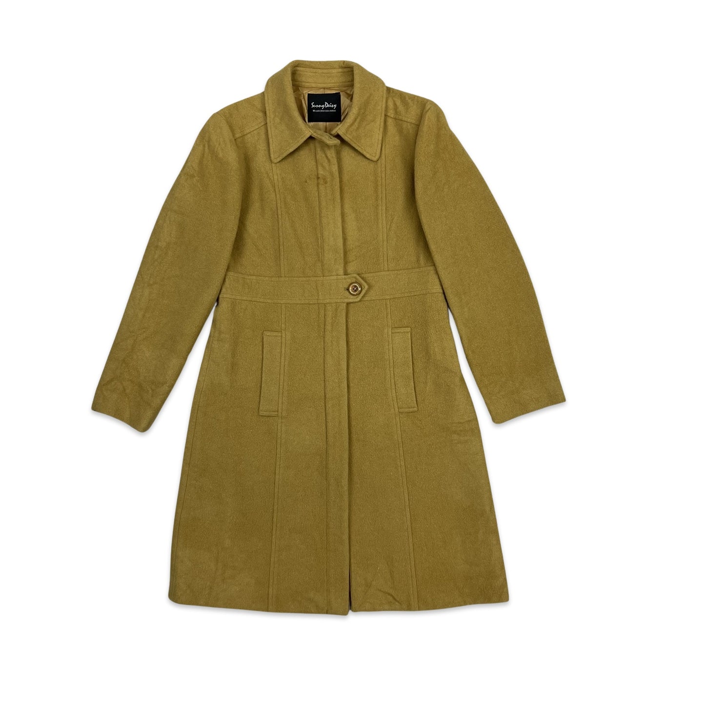 Y2K Wool Midi Coat Yellow Brown 8 10