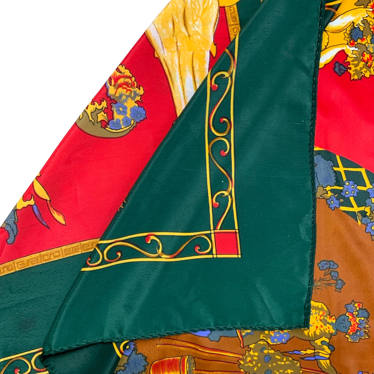 Vintage Green Gold Red Blue Ornate Silk Scarf