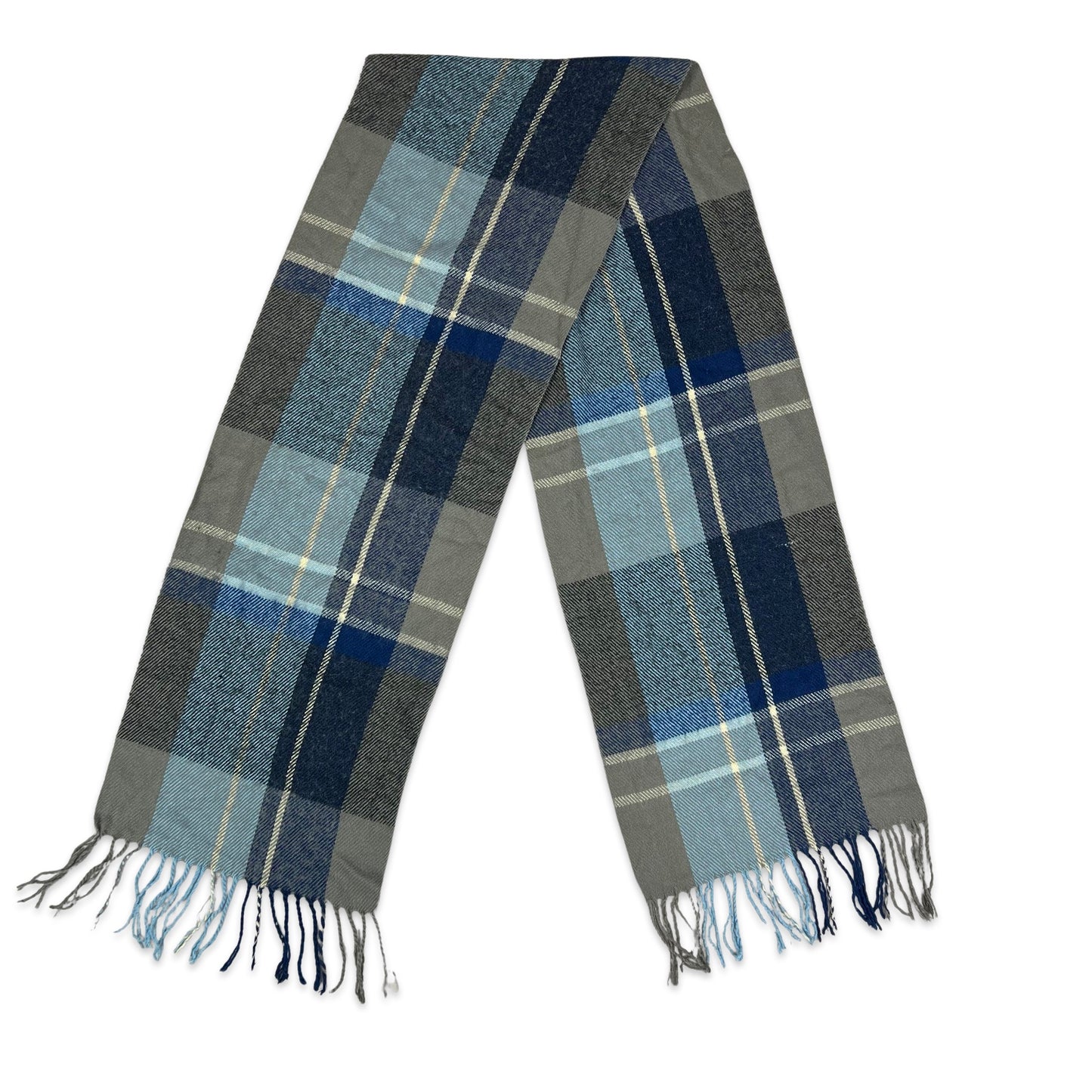 Vintage Plaid Knit Scarf Blue Grey