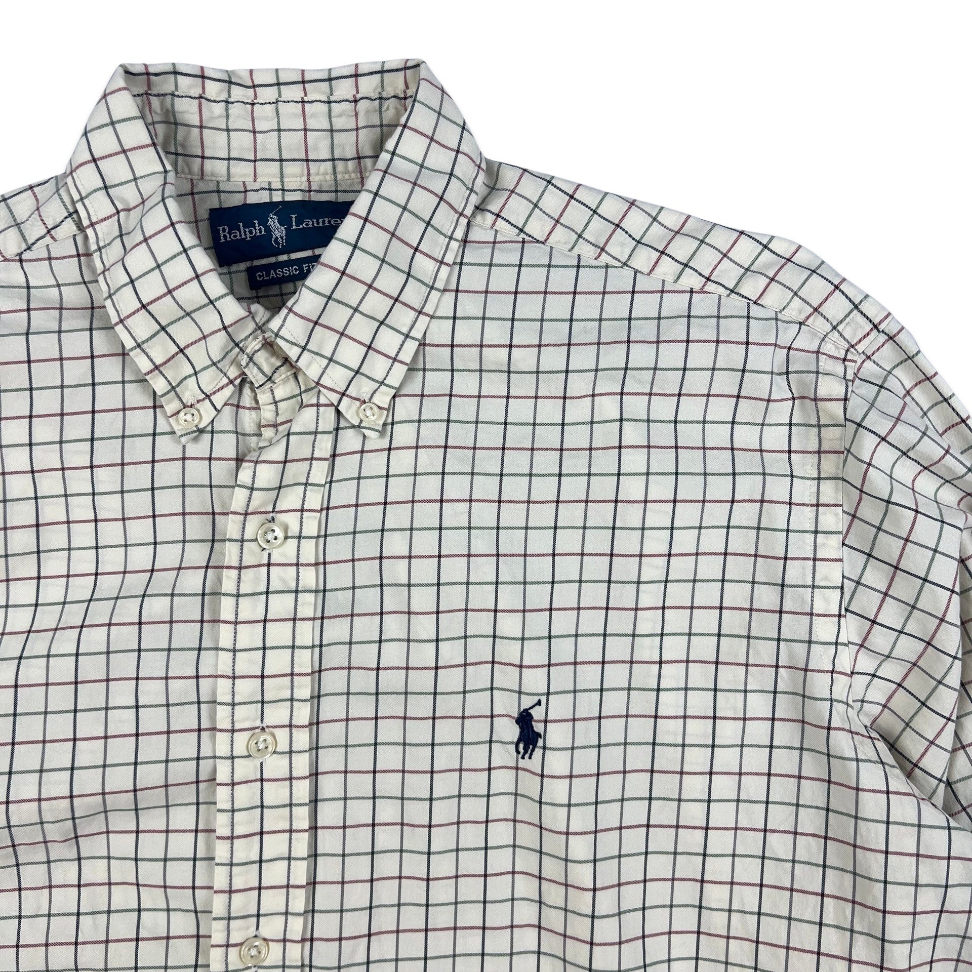 90s 00s Vintage Ralph Lauren Check Shirt Cream Red Green L XL 2XL