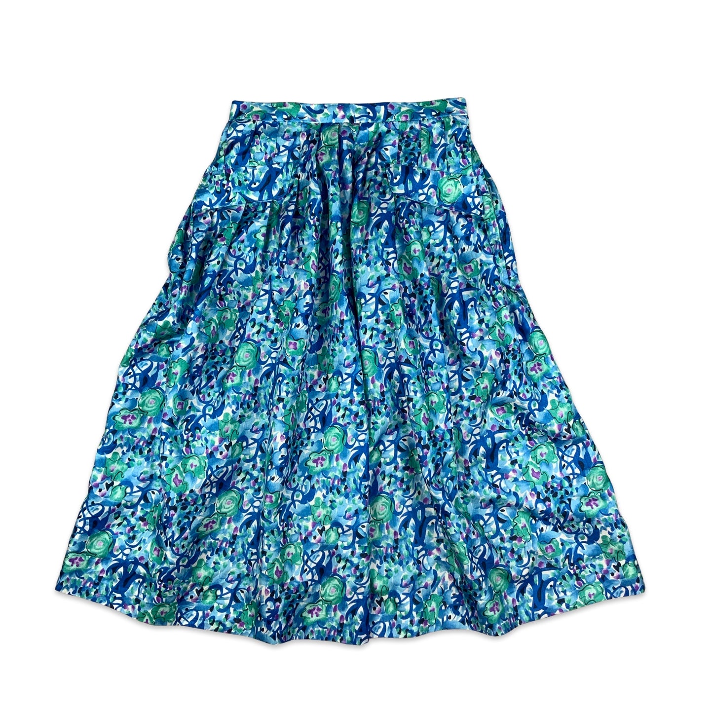 Vintage Blue White & Purple Abstract Print Pleated Midi Skirt 4