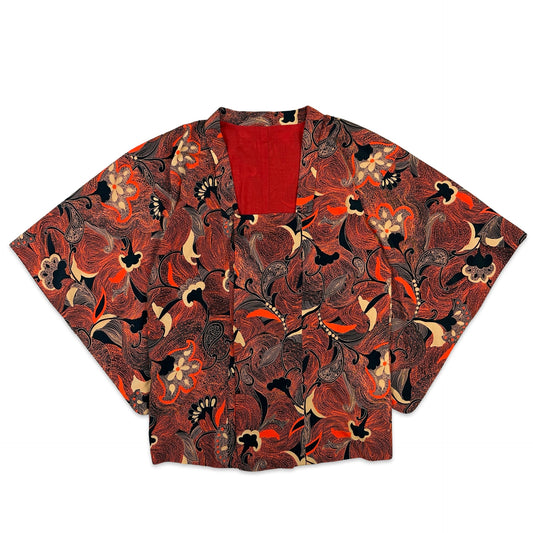 Vintage Kimono Style Patterned Blouse Orange 14 16