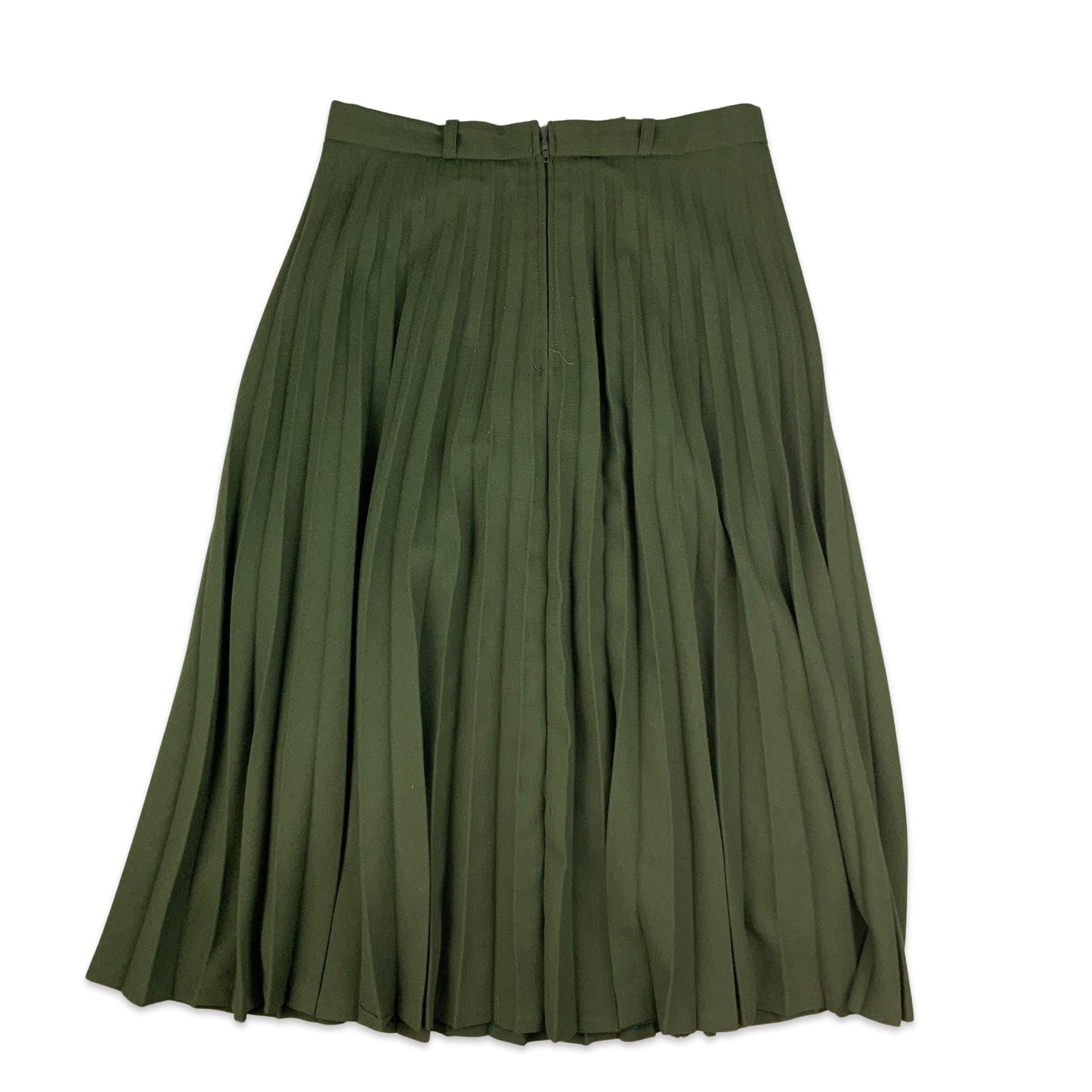 Vintage Green Pleated Wool Midi Skirt 10