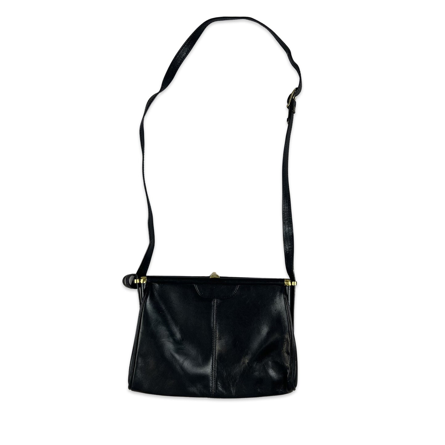 Vintage 80s Black Gold Leather Crossbody Bag