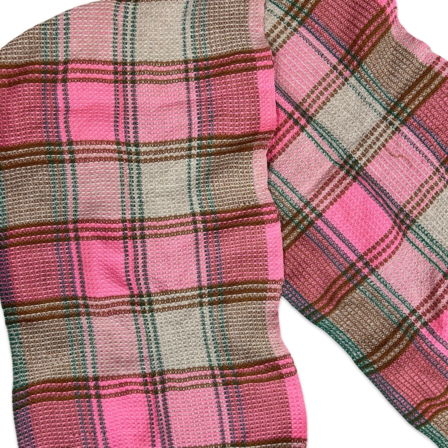 Vintage Plaid Knit Scarf Pink Grey Brown Green