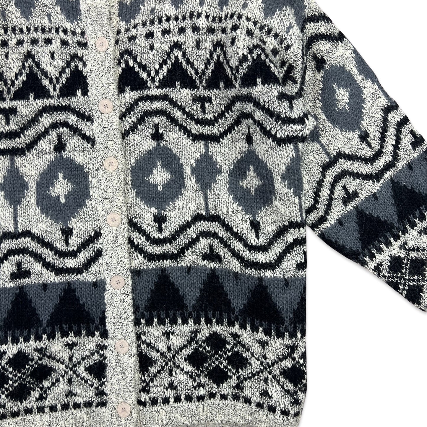 Vintage Mohair Cardigan Fair Isle Grey Black Blue 18 20 22