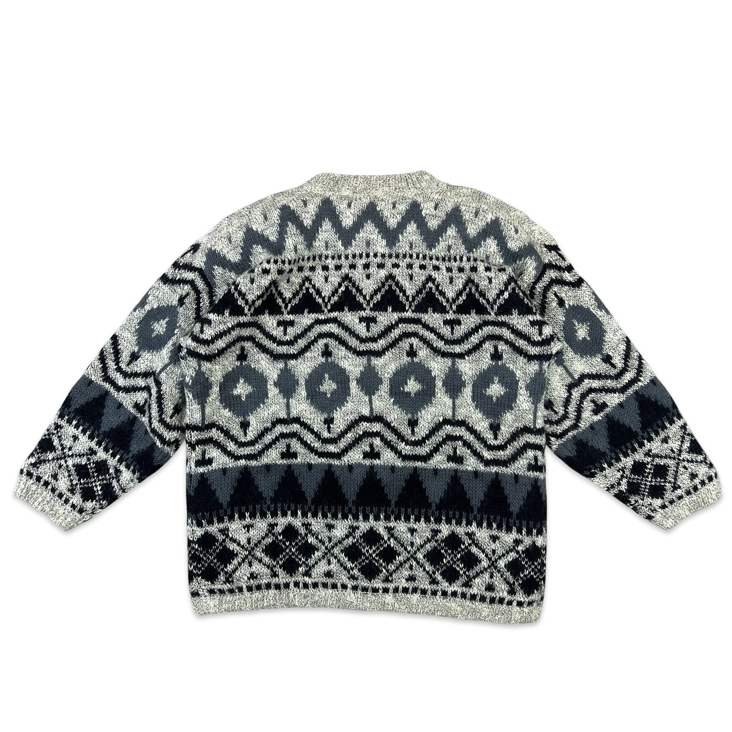 Vintage Mohair Cardigan Fair Isle Grey Black Blue 18 20 22