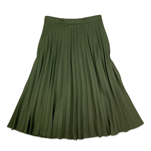 Vintage Green Pleated Wool Midi Skirt 10