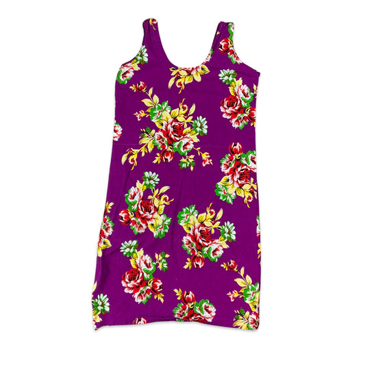 Vintage Purple Floral Summer Shift Dress 8 10