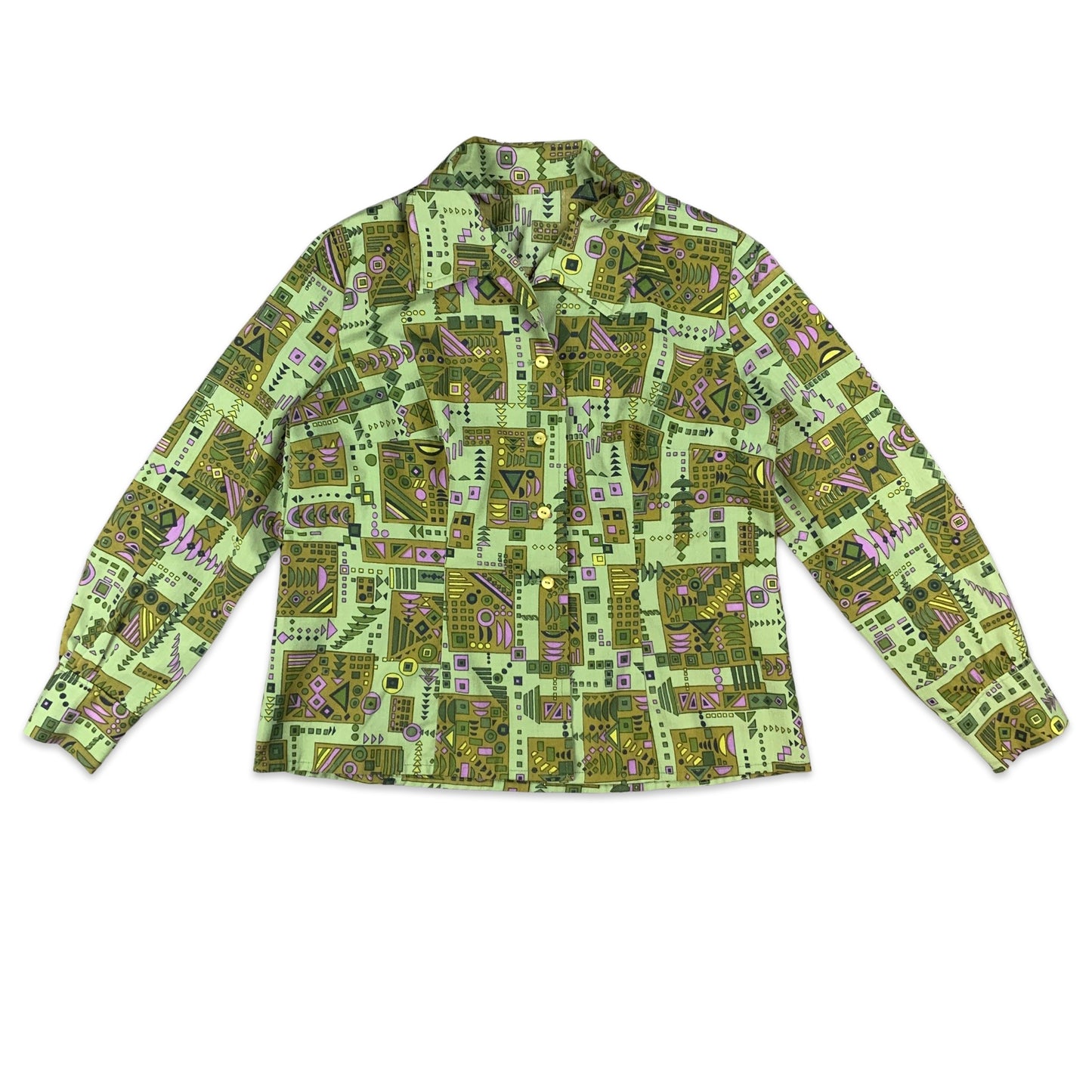 Vintage 80s Green & Purple Geometric Print Blouse 10 12