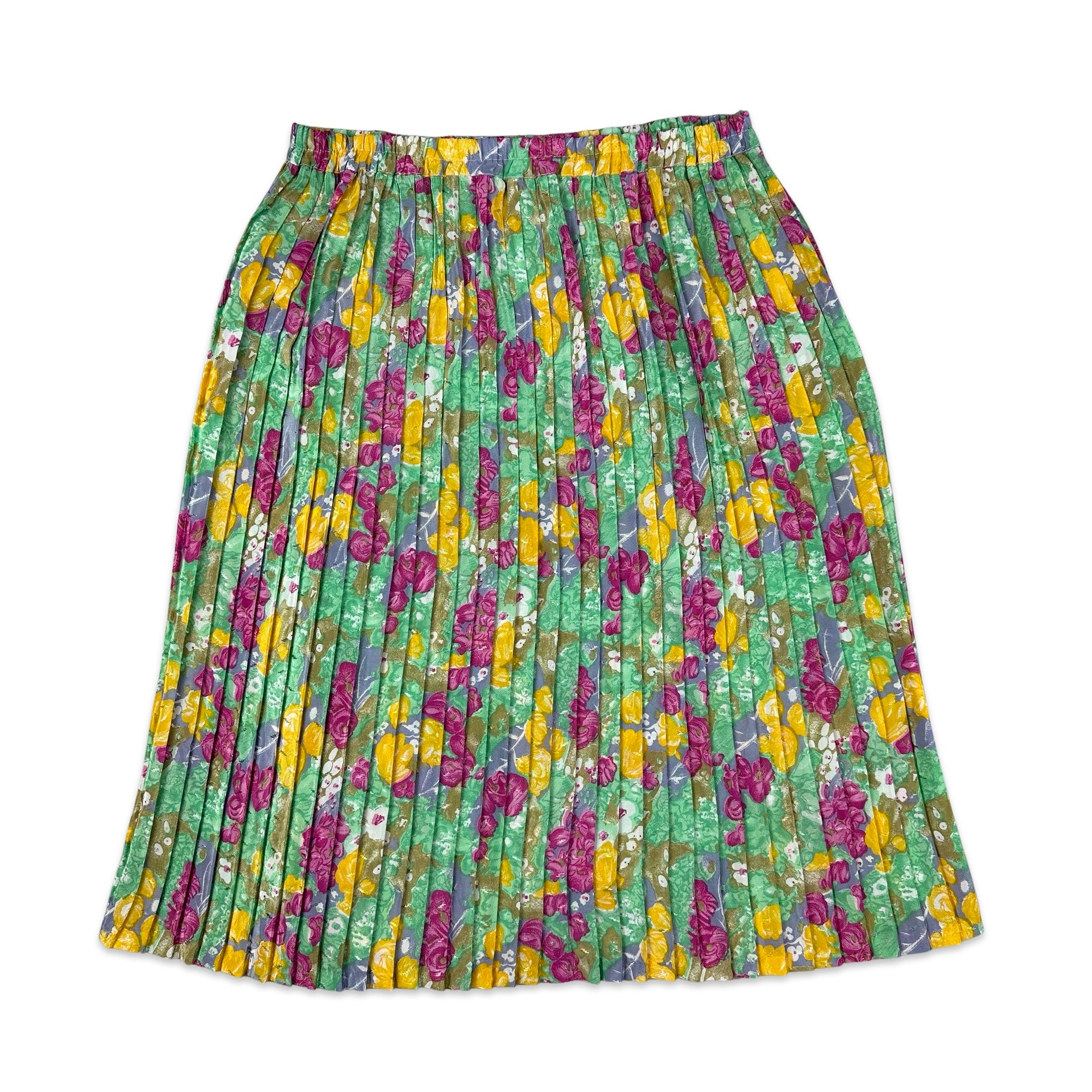 80s Vintage Colourful Floral Knee Length Skirt 14 16