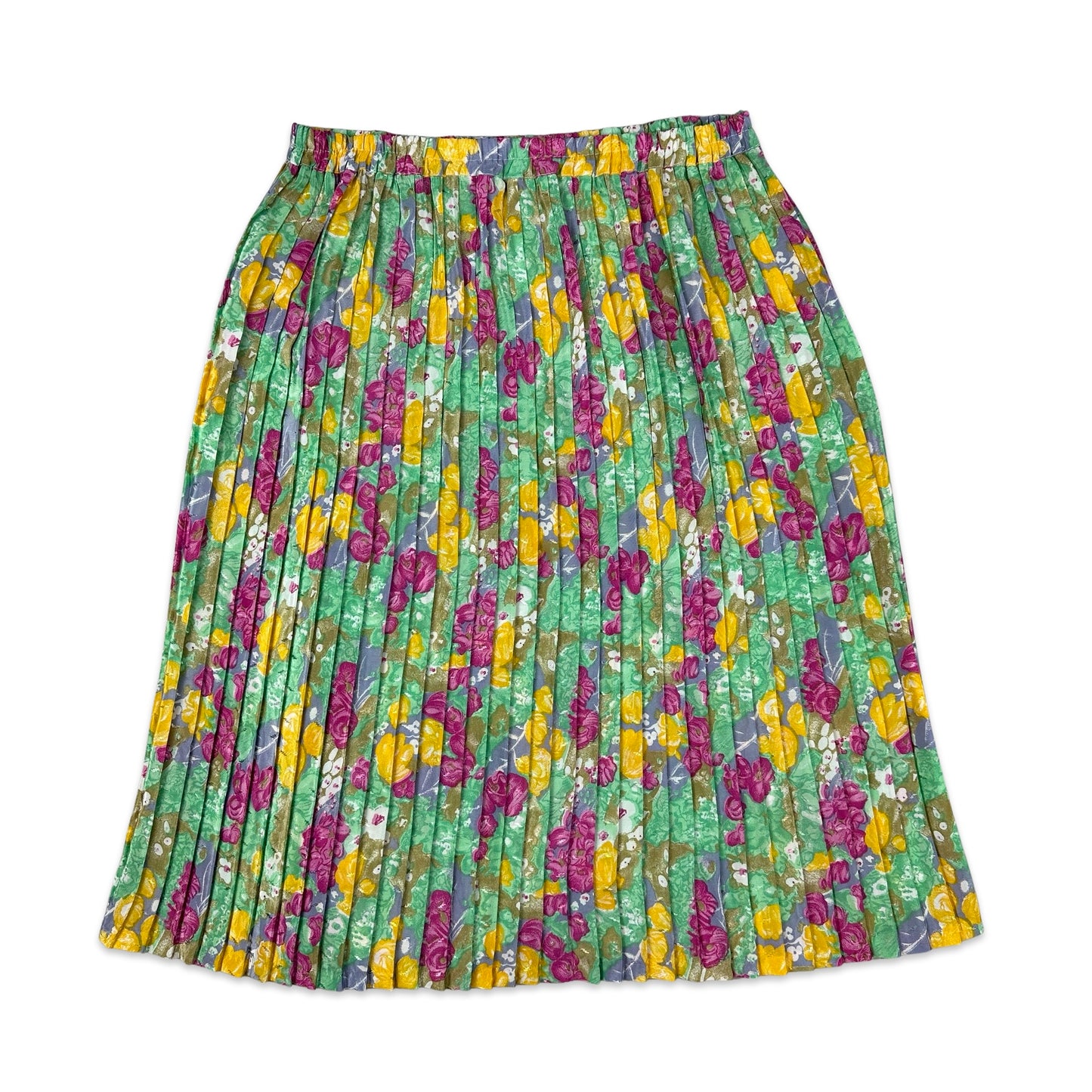 80s Vintage Colourful Floral Knee Length Skirt 14/16