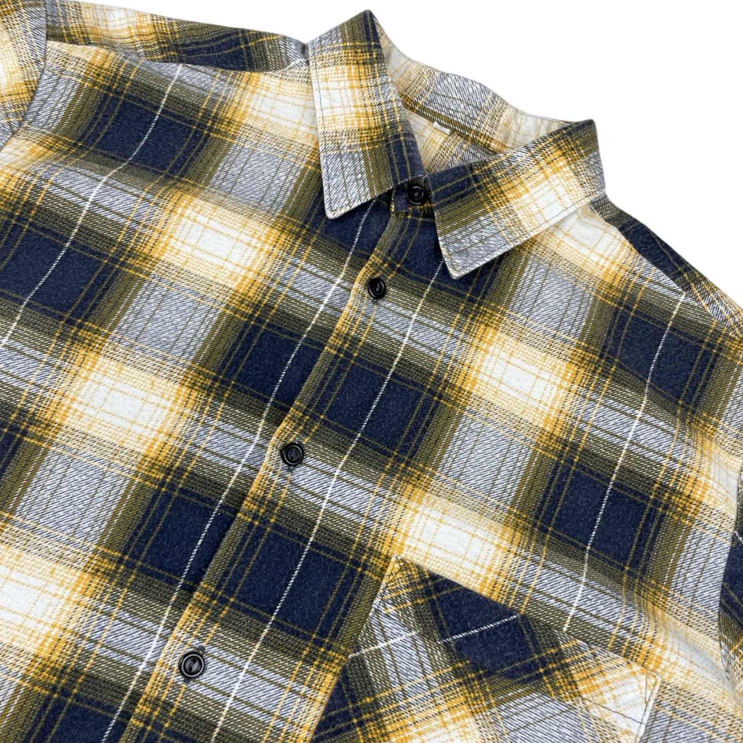 Vintage Yellow and Navy Plaid Flannel Shirt L