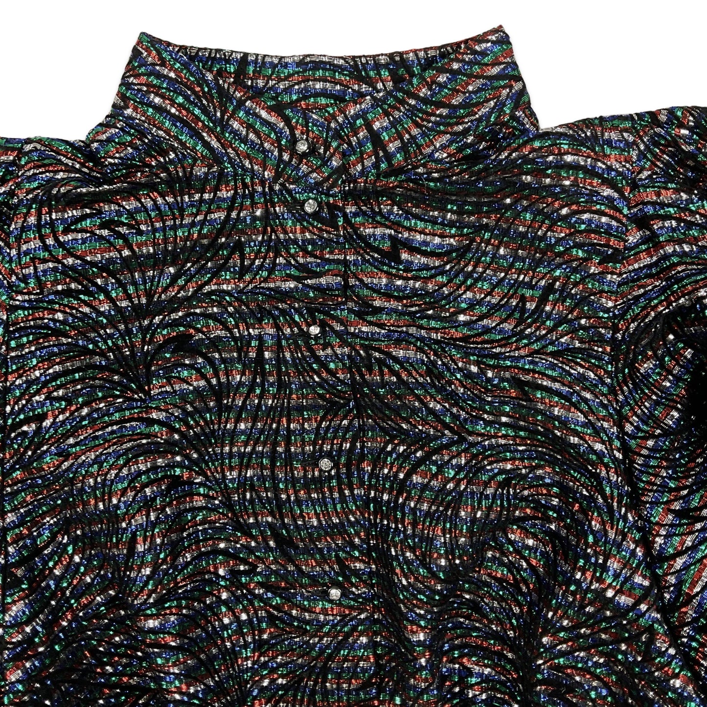 Vintage 80s Lurex Blouse Black Silver Red Green Blue 16