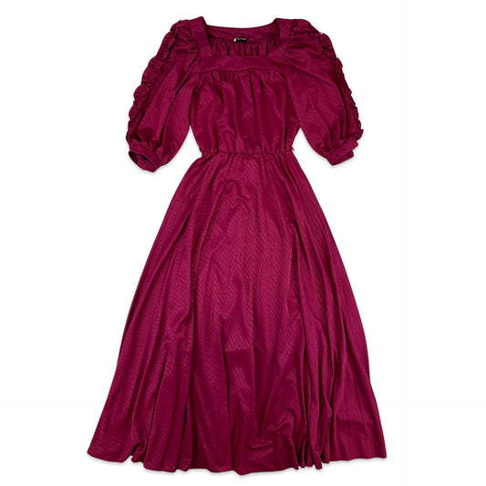 80s Vintage Satin Burgundy Maxi Gown 8/10