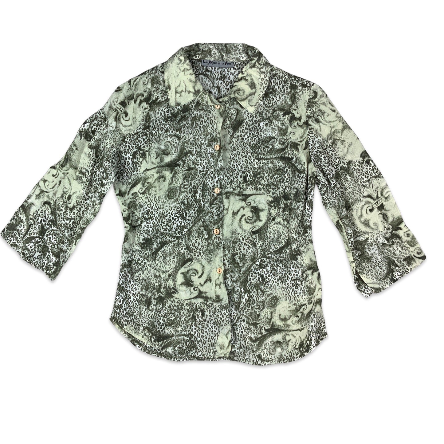 Vintage Green Animal Sheer Print Blouse 10 12