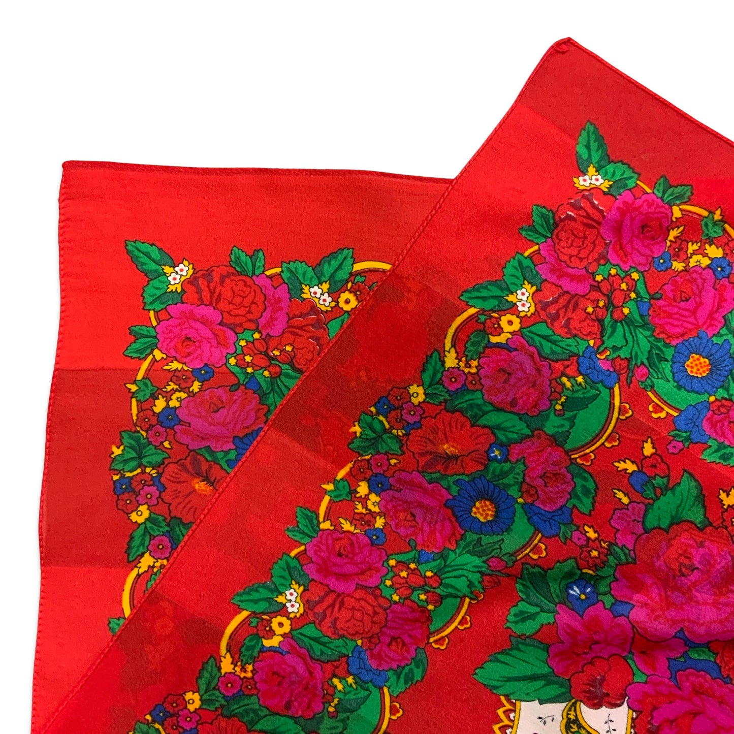 Vintage Red Pink Green Blue Berkshire Ornate Floral Paisley Scarf