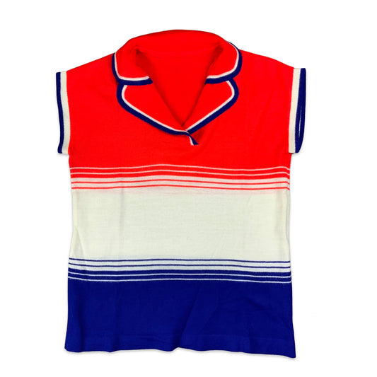 Vintage 70s 80s Red White & Blue Striped Short Sleeved Top 8 10