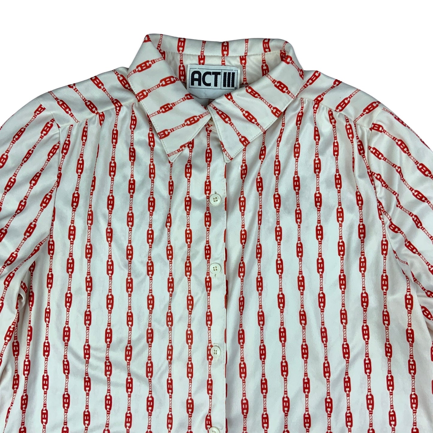 Vintage 90s White & Red Novelty Chain Print Blouse 10 12